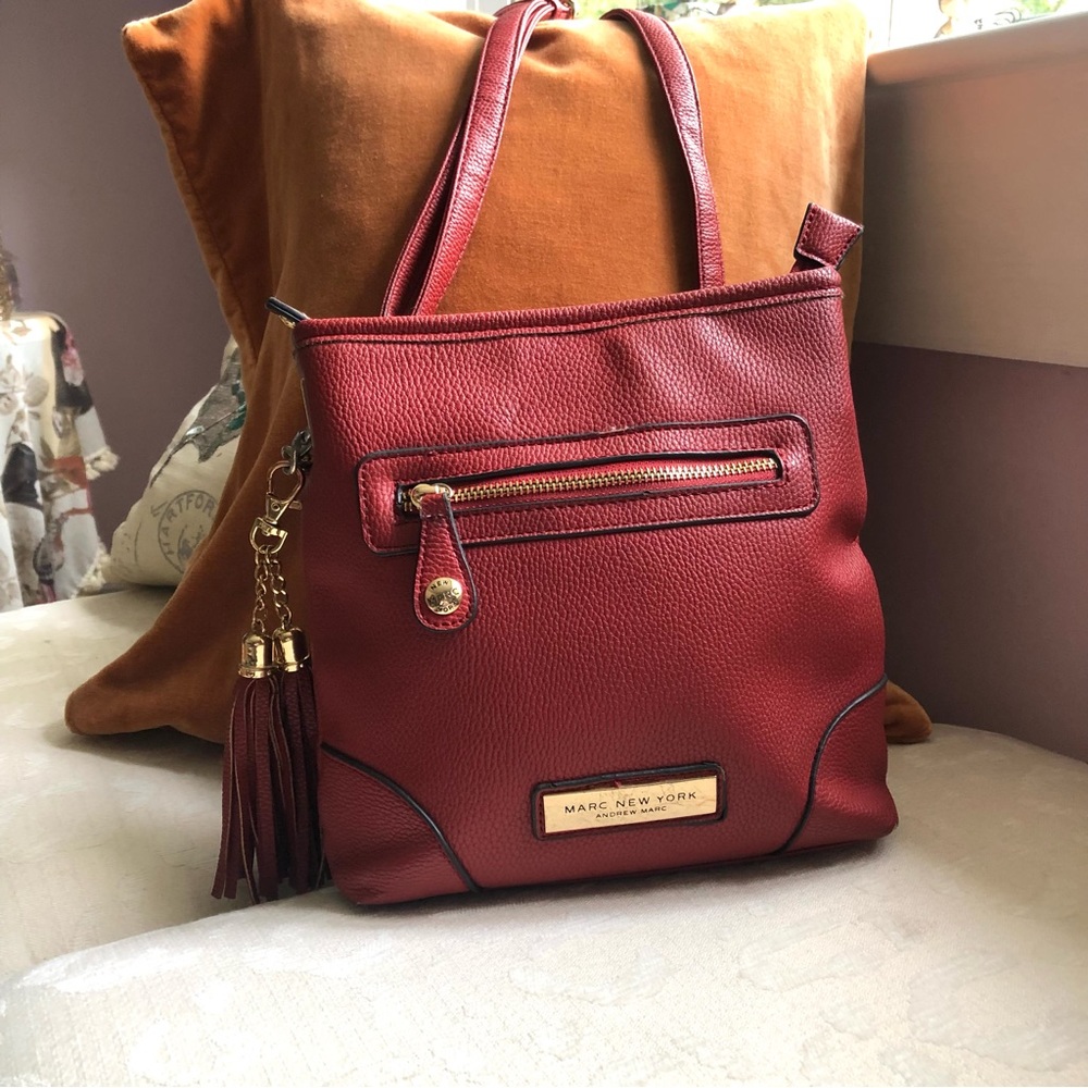 Marc New York Red leather crossbody with 2 tassels and gold hardware